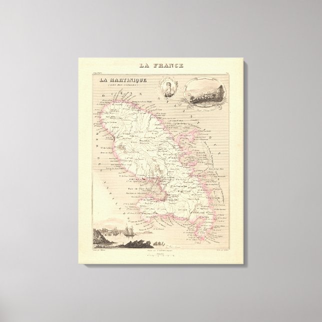 Impressão Em Tela Mapa do Departamento da Martinica de 1858, Poster  (Frente)