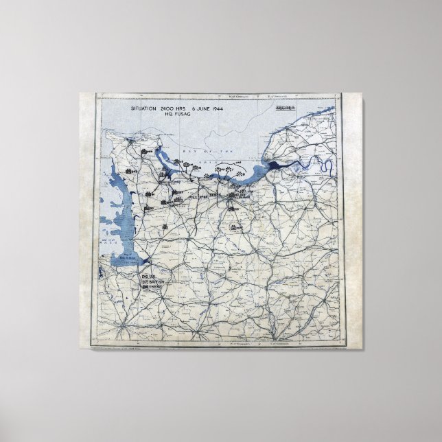 Impressão Em Tela Mapa do Dia D da Segunda Guerra Mundial 6 de junho (Frente)