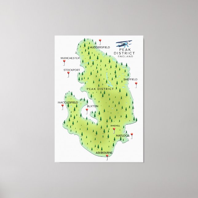 Impressão Em Tela Mapa do Distrito de Pico de Inglaterra (Frente)