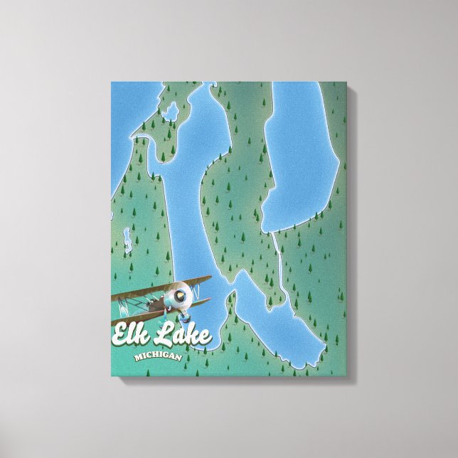 Impressão Em Tela Mapa do Elk Lake Michigan (Frente)
