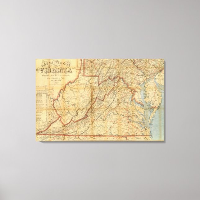 Impressão Em Tela Mapa do Estado da Virgínia (Frente)