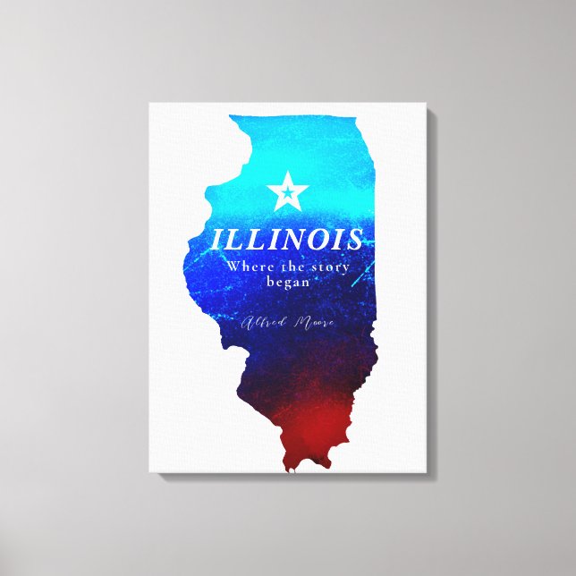 Impressão Em Tela Mapa do Estado do Illinois com o Monograma Vermelh (Frente)