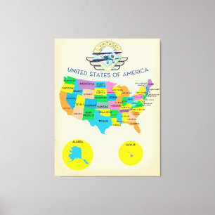 Impressão Em Tela Mapa do estilo do vintage dos Estados Unidos da