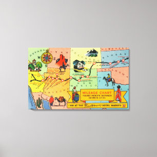 Impressão Em Tela Mapa do hotel LocationsCA de Fred Harvey a KS