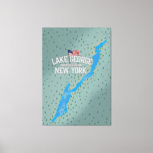 Impressão Em Tela Mapa do Lago George Nova York (Frente)