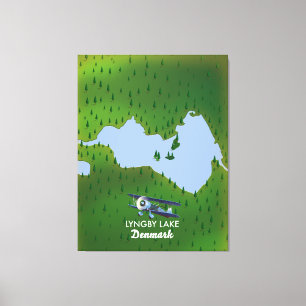 Impressão Em Tela Mapa do Lago Lyngby Dinamarca