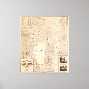 Impressão Em Tela Mapa do Lago Tahoe Calfornia (1874)