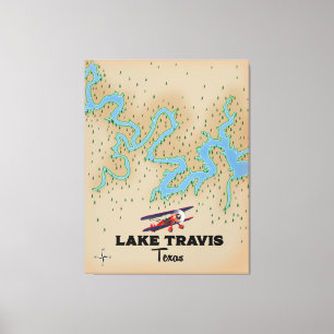 Impressão Em Tela Mapa do Lago Travis Texas