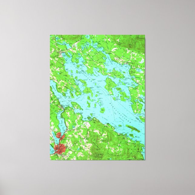 Impressão Em Tela Mapa do Lago Winnipesaukee (1956) (Frente)