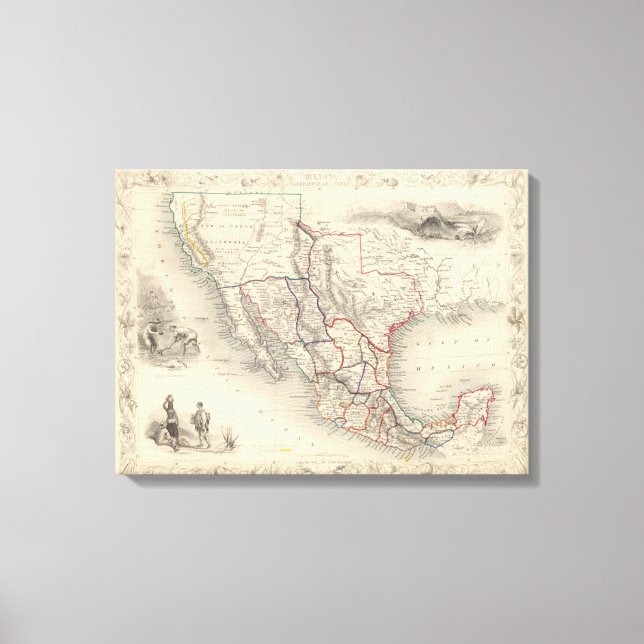 Impressão Em Tela Mapa do México, Califórnia e Texas (Frente)
