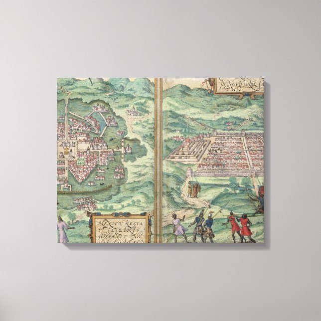 Impressão Em Tela Mapa do México e de Cuzco, de Civitates Orbis Ter (Frente)