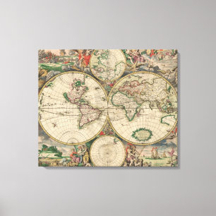 Impressão Em Tela Mapa do mundo 1671