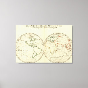 Impressão Em Tela Mapa do mundo com latitude e Longititude