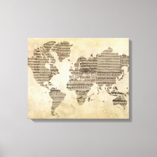 Impressão Em Tela Mapa do mundo da música
