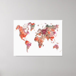 Impressão Em Tela Mapa do Mundo das Aquarelas Modernas e Terrenas