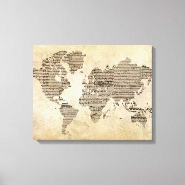 Impressão Em Tela Mapa do Mundo de Música (Frente)