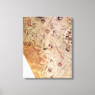 Impressão Em Tela Mapa do mundo de Piri Reis
