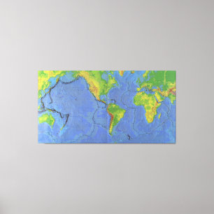 Impressão Em Tela Mapa do mundo físico 1994 - Placas tectônicas - US