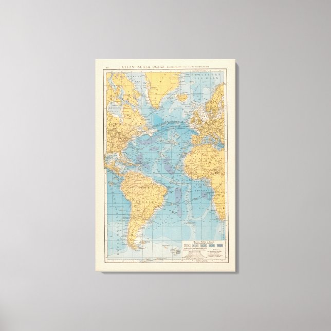 Impressão Em Tela Mapa do Oceano Atlântico (Frente)