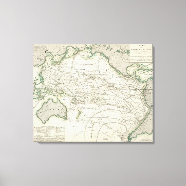 Impressão Em Tela Mapa do Oceano Pacífico (Frente)