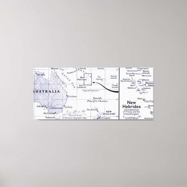 Impressão Em Tela Mapa do Oceano Pacífico Sul (Frente)