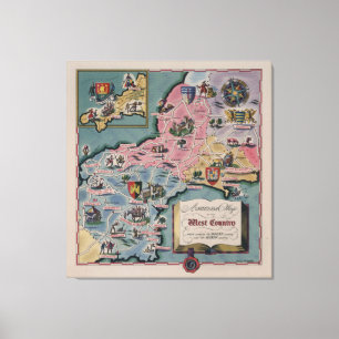 Impressão Em Tela Mapa do país ocidental, Inglaterra de Dunlop