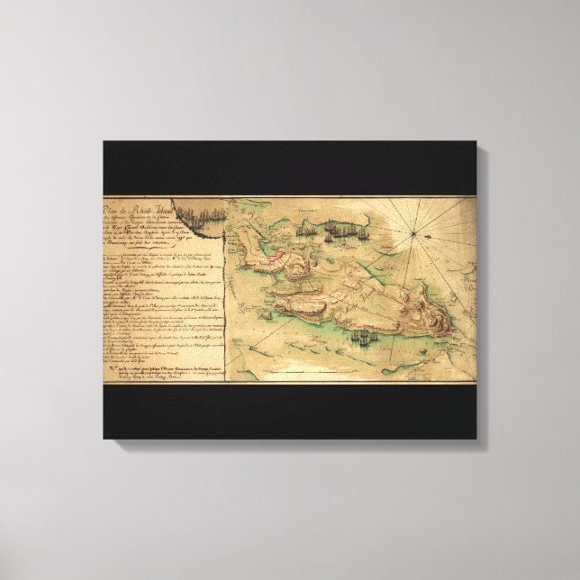 Impressão Em Tela Mapa do Plano de Rhode Island (1778) (Frente)