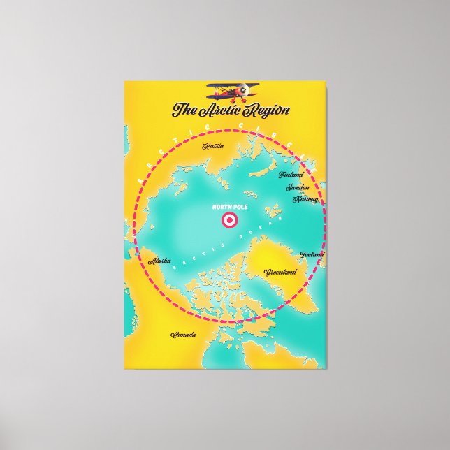 Impressão Em Tela Mapa do Polo Norte na Região Árctica (Frente)