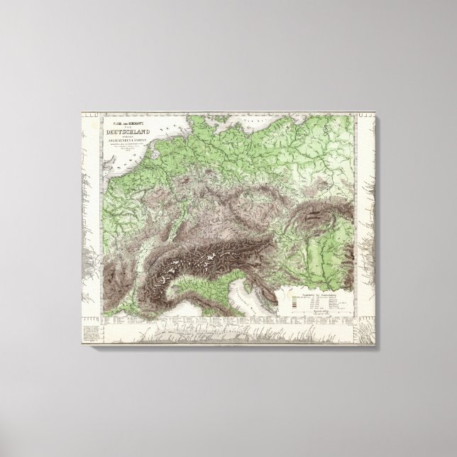 Impressão Em Tela Mapa do Rio e das Montanhas da Alemanha (Frente)