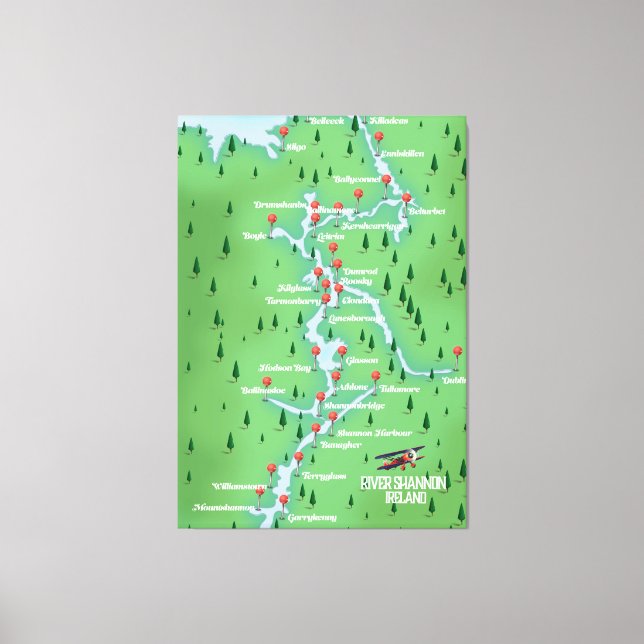 Impressão Em Tela Mapa do rio Shannon Irlanda (Frente)