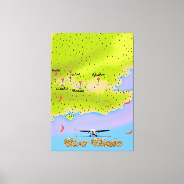 Impressão Em Tela Mapa do rio Thames London na Inglaterra (Frente)