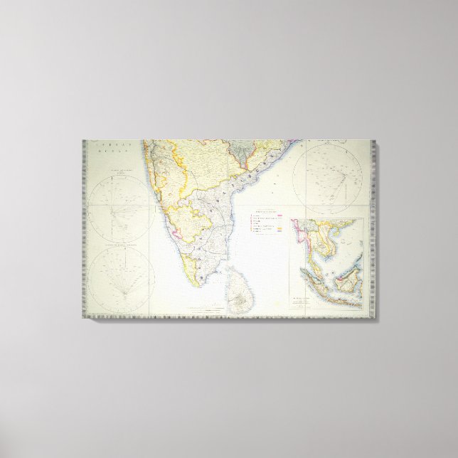 Impressão Em Tela Mapa do Sul Inglês da Índia, 1872 (Frente)