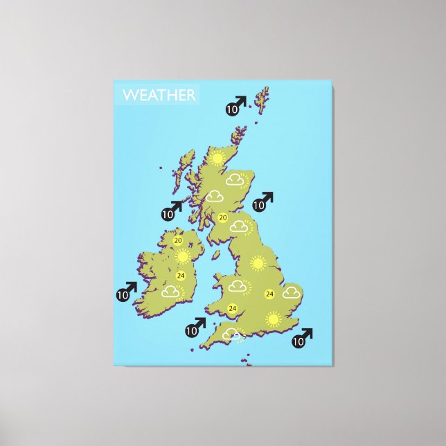 Impressão Em Tela Mapa do Tempo da TV das Ilhas Britânicas. (Frente)