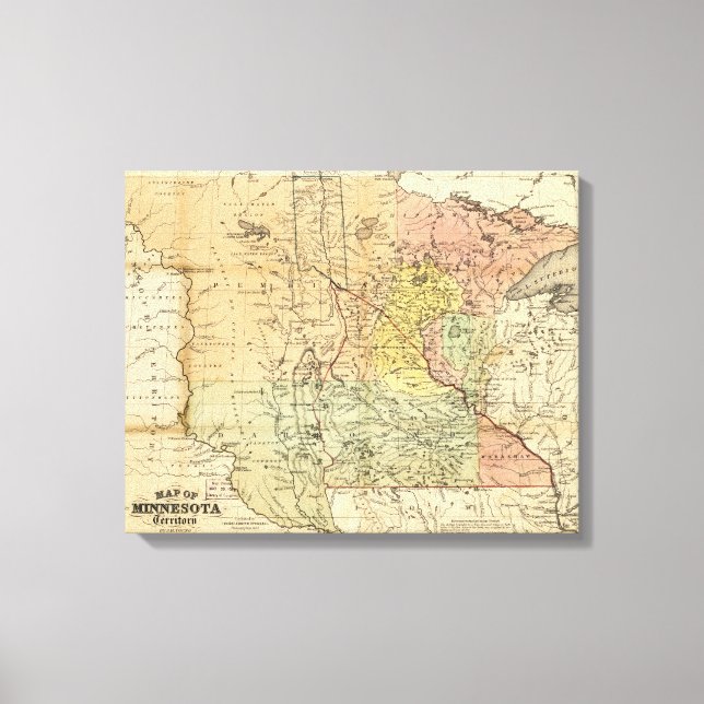 Impressão Em Tela Mapa do Território de Minnesota (1852) (Frente)