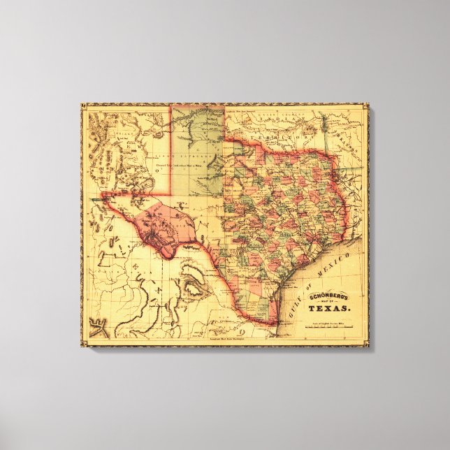Impressão Em Tela Mapa do TexasPanorâmica (Frente)