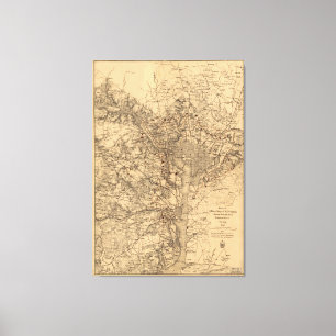 Impressão Em Tela Mapa do vintage da área do Washington DC (1865)