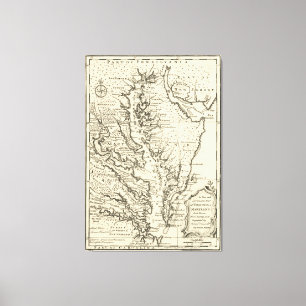 Impressão Em Tela Mapa do vintage da baía de Chesapeake (1752)