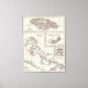 Impressão Em Tela Mapa do vintage das várias ilhas das Caraíbas