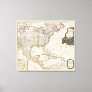Impressão Em Tela Mapa do vintage de America do Norte (1794)