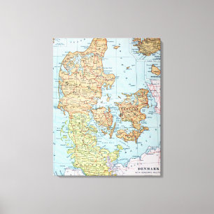 Impressão Em Tela Mapa do vintage de Dinamarca (1905)