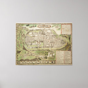 Impressão Em Tela Mapa do vintage de Jerusalem Israel (século XVI)