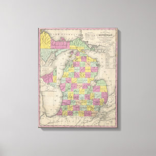 Impressão Em Tela Mapa do vintage de Michigan (1853)