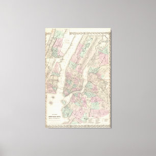 Impressão Em Tela Mapa do vintage de NYC e de Brooklyn (1865)
