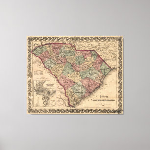 Impressão Em Tela Mapa do vintage de South Carolina (1865)
