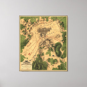 Impressão Em Tela Mapa do vintage do campo de batalha de Gettysburg