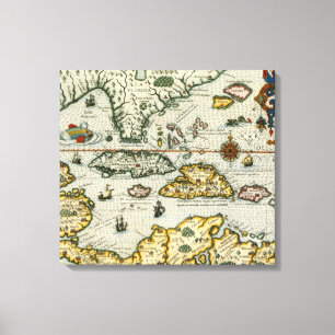 Impressão Em Tela Mapa do vintage do das caraíbas (1594)