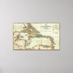 Impressão Em Tela Mapa do vintage do das caraíbas (1834)