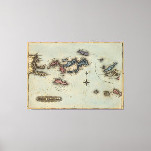 Impressão Em Tela Mapa do vintage dos Virgin Islands (1823)