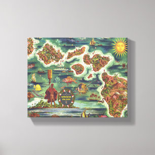 Impressão Em Tela Mapa Dole do Havaí em 1950