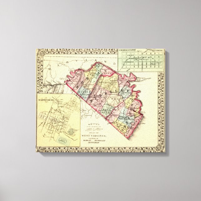 Impressão Em Tela Mapa dos condados Morgan, Berkeley e Jefferson (Frente)